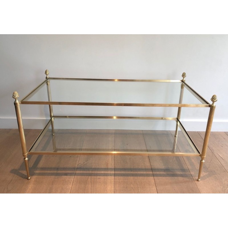Two-Tier Brass and Glass Coffee Table with Bronze Tassels, Maison Baguès, circa 1940 | Maison BARROIS