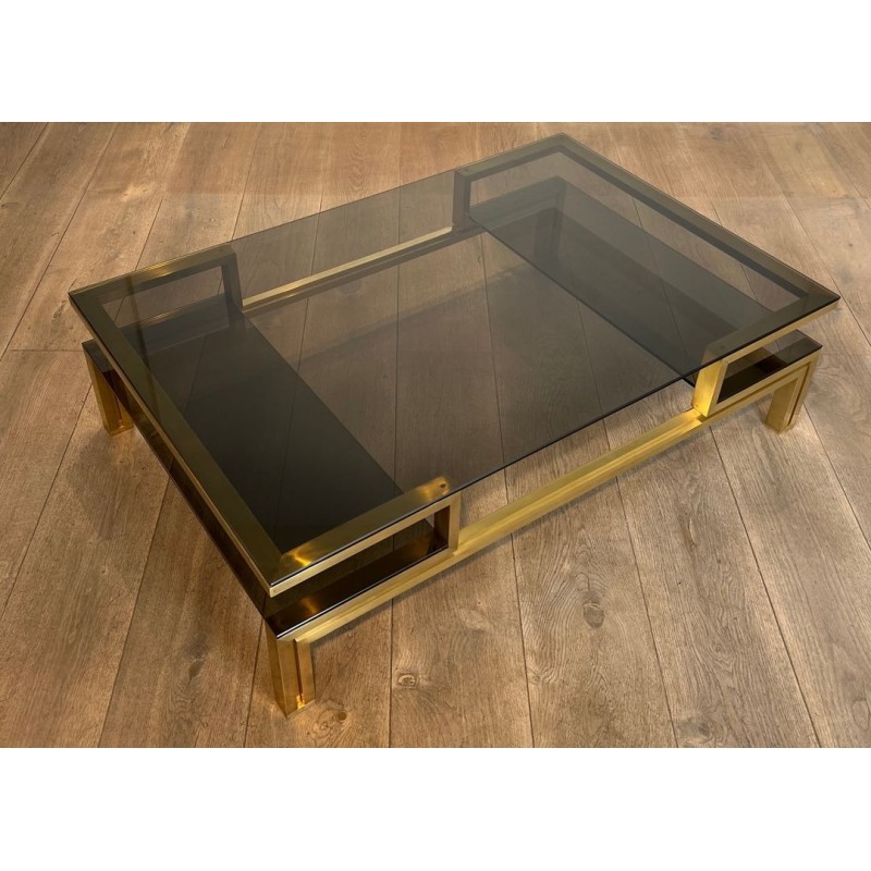 Modernist Brass and Smoked Glass Coffee Table, Guy Lefèvre for Maison Jansen, circa 1970 | Maison BARROIS