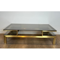 Table Basse Laiton et Verre Fumé, Guy Lefèvre pour Maison Jansen, vers 1970 | Maison BARROIS