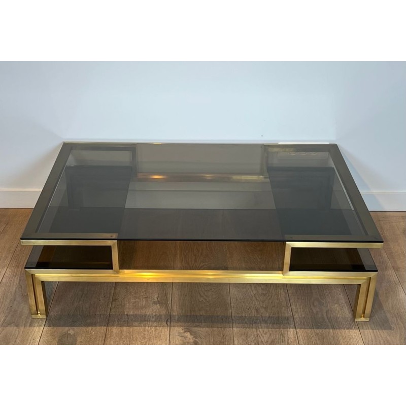 Table Basse Laiton et Verre Fumé, Guy Lefèvre pour Maison Jansen, vers 1970 | Maison BARROIS