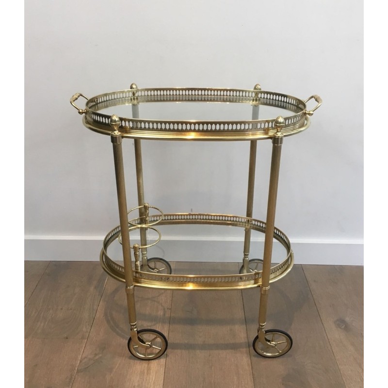 Table Roulante Ovale Néoclassique Laiton, Double Plateaux, Maison Baguès, vers 1940 | Maison BARROIS