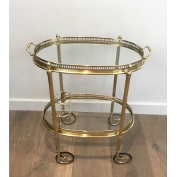 Neoclassical Oval Brass Drinks Trolley, Double Removable Trays, Maison Baguès, circa 1940 | Maison BARROIS