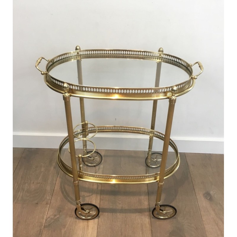 Table Roulante Ovale Néoclassique Laiton, Double Plateaux, Maison Baguès, vers 1940 | Maison BARROIS