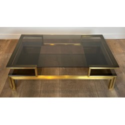 Modernist Brass and Smoked Glass Coffee Table, Guy Lefèvre for Maison Jansen, circa 1970 | Maison BARROIS