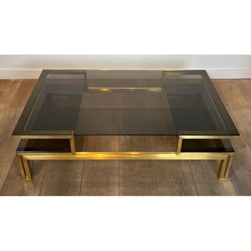 Modernist Brass and Smoked Glass Coffee Table, Guy Lefèvre for Maison Jansen, circa 1970 | Maison BARROIS