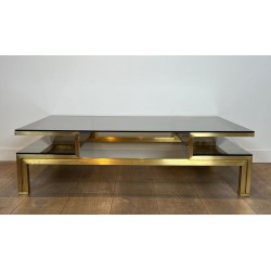 Modernist Brass and Smoked Glass Coffee Table, Guy Lefèvre for Maison Jansen, circa 1970 | Maison BARROIS