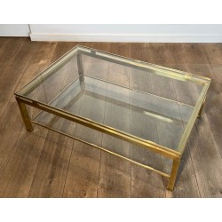 Table Basse Moderniste Laiton et Verre, Guy Lefèvre pour Maison Jansen, vers 1970 | Maison BARROIS