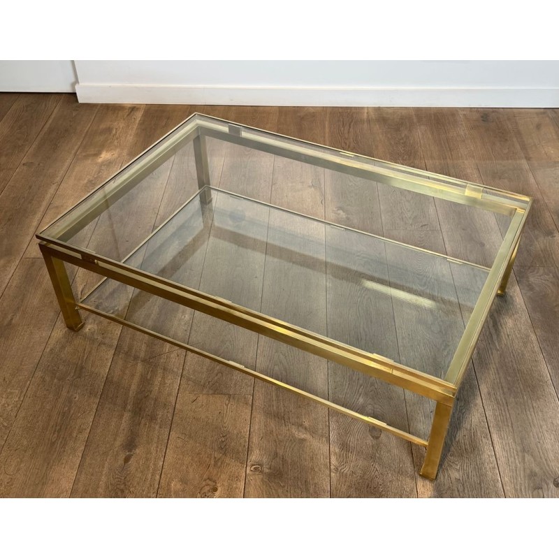 Table Basse Moderniste Laiton et Verre, Guy Lefèvre pour Maison Jansen, vers 1970 | Maison BARROIS