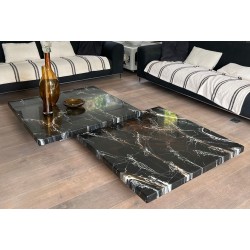 Rare Table Basse Double Faux Marbre sur Chrome, Willy Rizzo, vers 1970 | Maison BARROIS