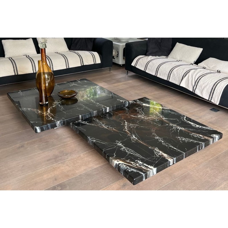 Rare Double Faux-Marble Coffee Table on Chrome Legs, Willy Rizzo, circa 1970 | Maison BARROIS