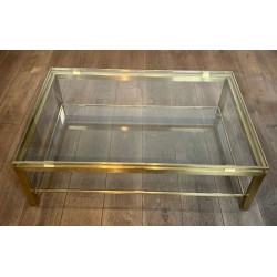 Table Basse Moderniste Laiton et Verre, Guy Lefèvre pour Maison Jansen, vers 1970 | Maison BARROIS