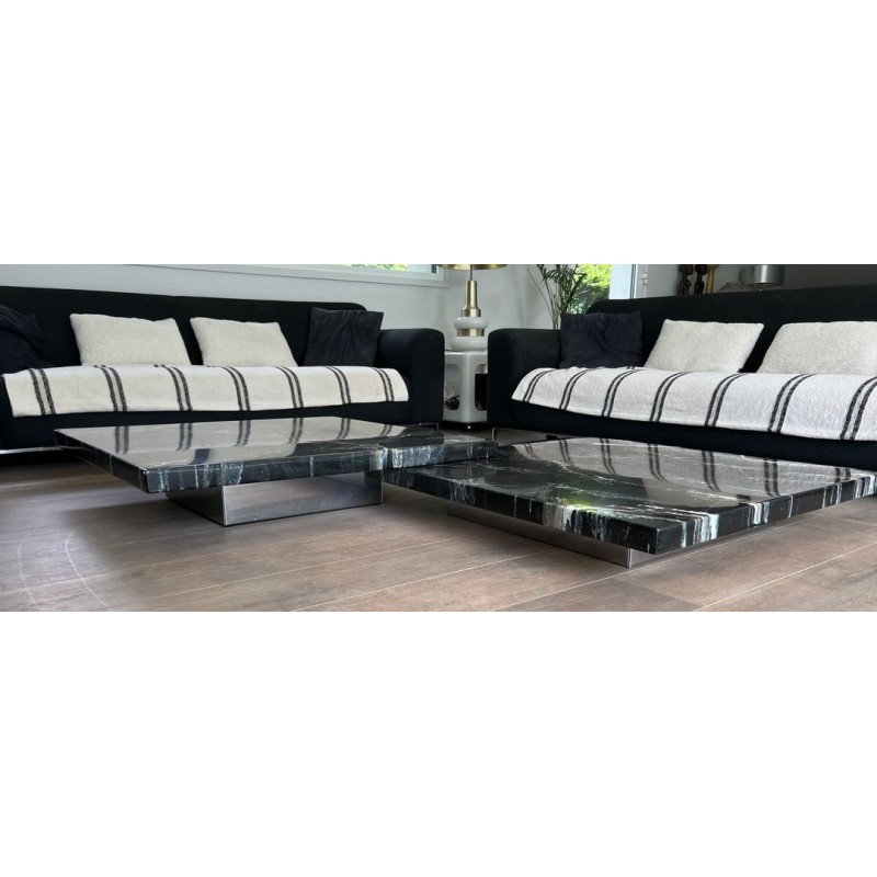 Rare Double Faux-Marble Coffee Table on Chrome Legs, Willy Rizzo, circa 1970 | Maison BARROIS