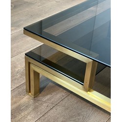 Table Basse Laiton et Verre Fumé, Guy Lefèvre pour Maison Jansen, vers 1970 | Maison BARROIS