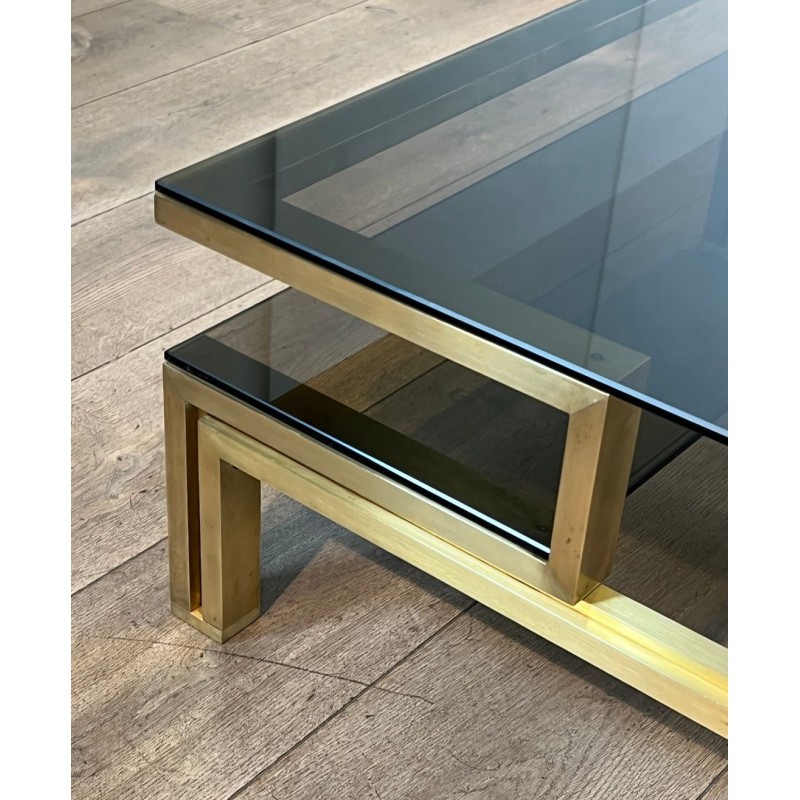 Table Basse Laiton et Verre Fumé, Guy Lefèvre pour Maison Jansen, vers 1970 | Maison BARROIS