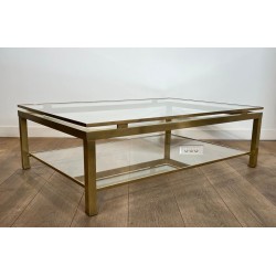 Table Basse Moderniste Laiton et Verre, Guy Lefèvre pour Maison Jansen, vers 1970 | Maison BARROIS