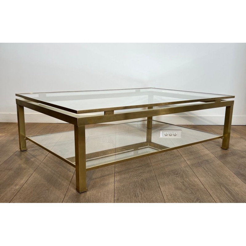 Table Basse Moderniste Laiton et Verre, Guy Lefèvre pour Maison Jansen, vers 1970 | Maison BARROIS