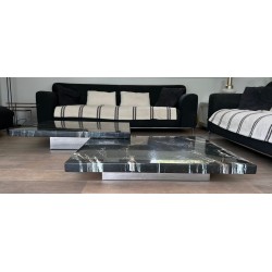 Rare Table Basse Double Faux Marbre sur Chrome, Willy Rizzo, vers 1970 | Maison BARROIS