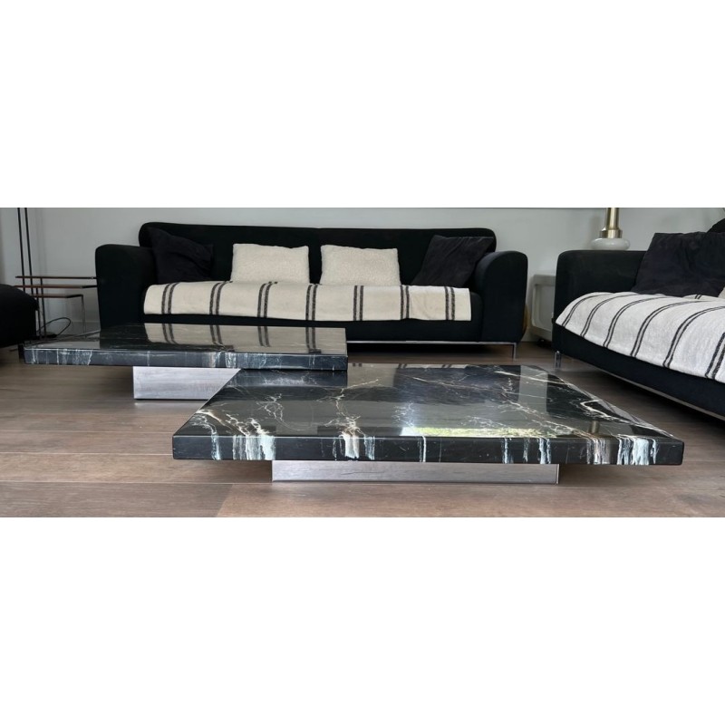 Rare Double Faux-Marble Coffee Table on Chrome Legs, Willy Rizzo, circa 1970 | Maison BARROIS