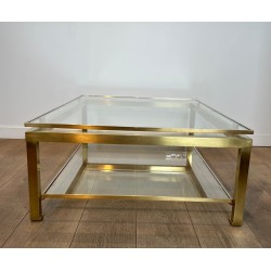 Table Basse Moderniste Laiton et Verre, Guy Lefèvre pour Maison Jansen, vers 1970 | Maison BARROIS