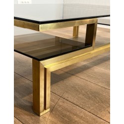 Table Basse Laiton et Verre Fumé, Guy Lefèvre pour Maison Jansen, vers 1970 | Maison BARROIS