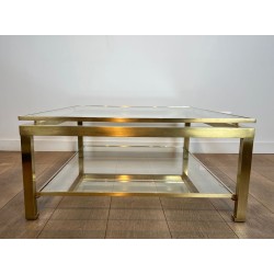 Table Basse Moderniste Laiton et Verre, Guy Lefèvre pour Maison Jansen, vers 1970 | Maison BARROIS