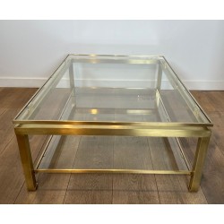 Table Basse Moderniste Laiton et Verre, Guy Lefèvre pour Maison Jansen, vers 1970 | Maison BARROIS