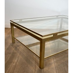 Table Basse Moderniste Laiton et Verre, Guy Lefèvre pour Maison Jansen, vers 1970 | Maison BARROIS