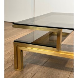 Table Basse Laiton et Verre Fumé, Guy Lefèvre pour Maison Jansen, vers 1970 | Maison BARROIS
