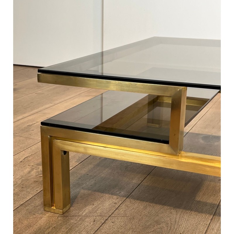 Table Basse Laiton et Verre Fumé, Guy Lefèvre pour Maison Jansen, vers 1970 | Maison BARROIS