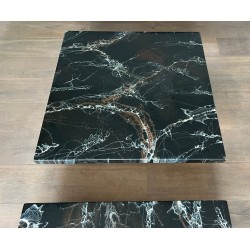 Rare Table Basse Double Faux Marbre sur Chrome, Willy Rizzo, vers 1970 | Maison BARROIS
