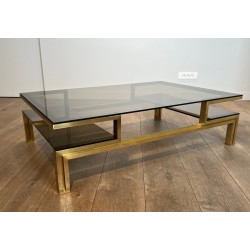 Table Basse Laiton et Verre Fumé, Guy Lefèvre pour Maison Jansen, vers 1970 | Maison BARROIS