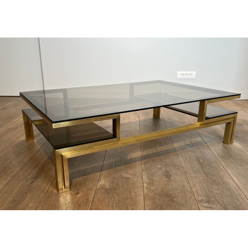 Table Basse Laiton et Verre Fumé, Guy Lefèvre pour Maison Jansen, vers 1970 | Maison BARROIS