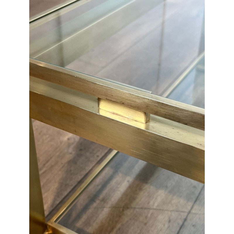 Table Basse Moderniste Laiton et Verre, Guy Lefèvre pour Maison Jansen, vers 1970 | Maison BARROIS