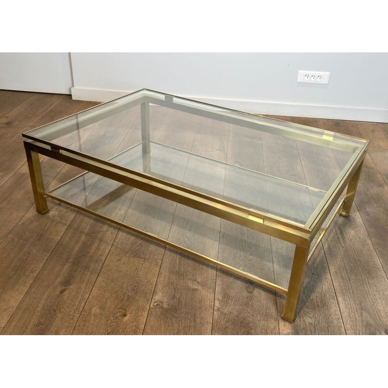 Table Basse Moderniste Laiton et Verre, Guy Lefèvre pour Maison Jansen, vers 1970 | Maison BARROIS