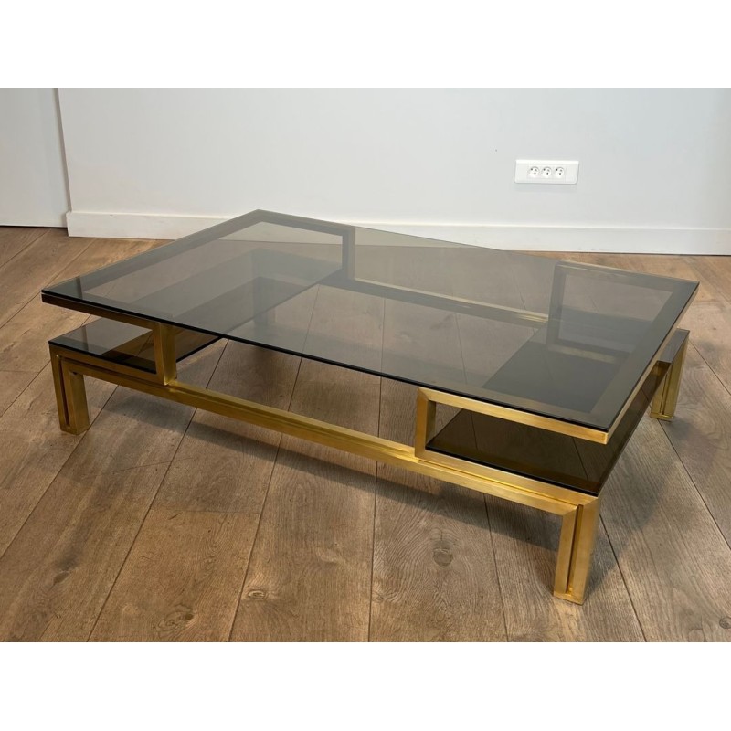 Modernist Brass and Smoked Glass Coffee Table, Guy Lefèvre for Maison Jansen, circa 1970 | Maison BARROIS