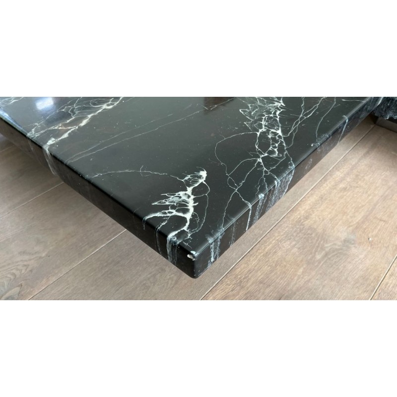 Rare Table Basse Double Faux Marbre sur Chrome, Willy Rizzo, vers 1970 | Maison BARROIS