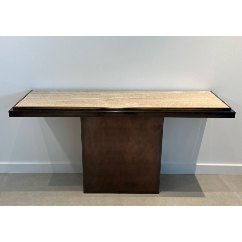 Console Patine Canon de Fusil, Plateau Travertin, Travail Français, vers 1970 | Maison BARROIS