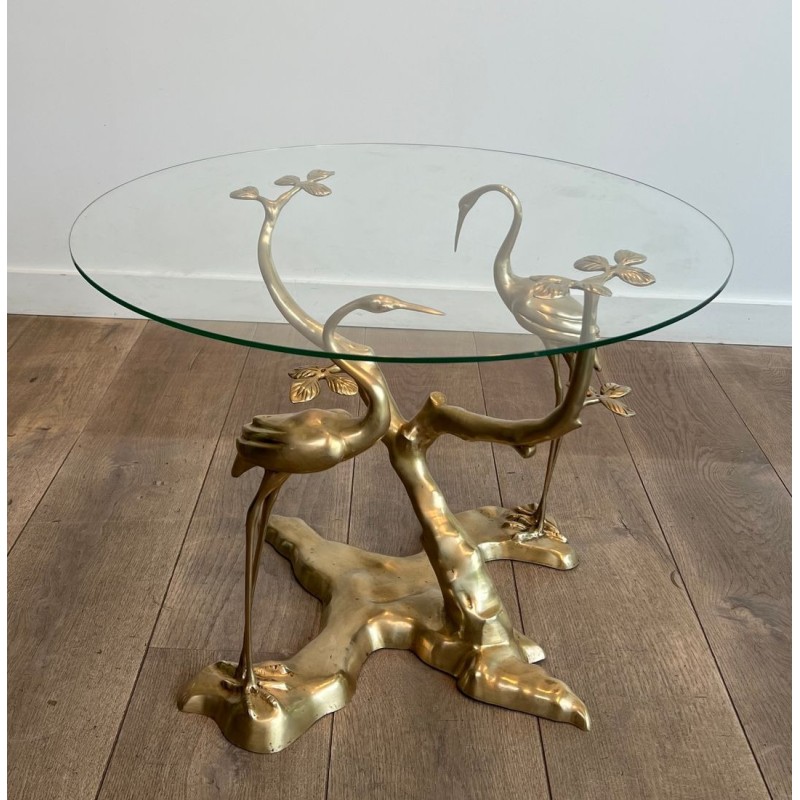 Brass Coffee Table with Cranes and Bonsai by Willy Daro, Belgium, circa 1970 | Maison BARROIS