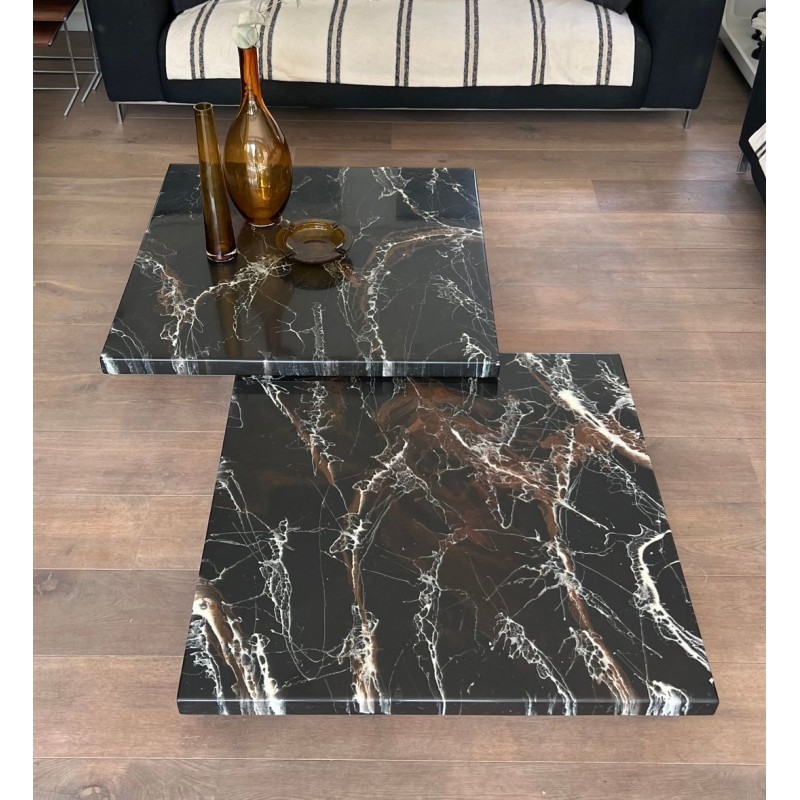 Rare Double Faux-Marble Coffee Table on Chrome Legs, Willy Rizzo, circa 1970 | Maison BARROIS