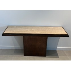 Gun Metal Console with Travertine Top, French Work, circa 1970 | Maison BARROIS