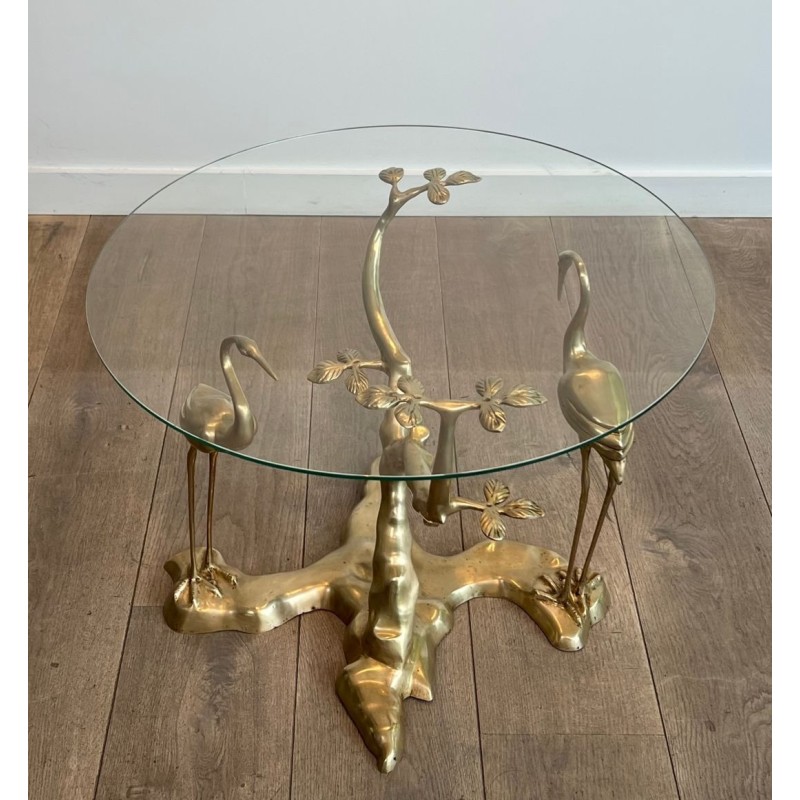 Brass Coffee Table with Cranes and Bonsai by Willy Daro, Belgium, circa 1970 | Maison BARROIS