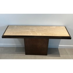 Console Patine Canon de Fusil, Plateau Travertin, Travail Français, vers 1970 | Maison BARROIS