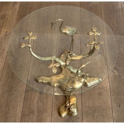 Brass Coffee Table with Cranes and Bonsai by Willy Daro, Belgium, circa 1970 | Maison BARROIS