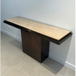 Gun Metal Console with Travertine Top, French Work, circa 1970 | Maison BARROIS