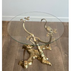 Brass Coffee Table with Cranes and Bonsai by Willy Daro, Belgium, circa 1970 | Maison BARROIS