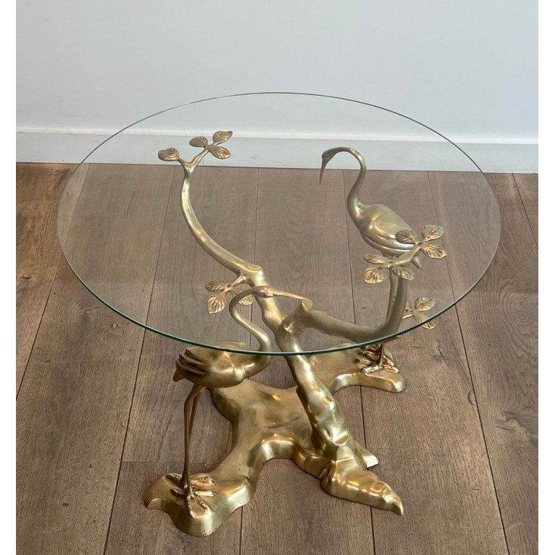 Brass Coffee Table with Cranes and Bonsai by Willy Daro, Belgium, circa 1970 | Maison BARROIS