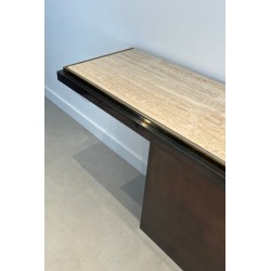 Gun Metal Console with Travertine Top, French Work, circa 1970 | Maison BARROIS