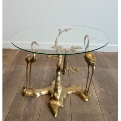 Brass Coffee Table with Cranes and Bonsai by Willy Daro, Belgium, circa 1970 | Maison BARROIS