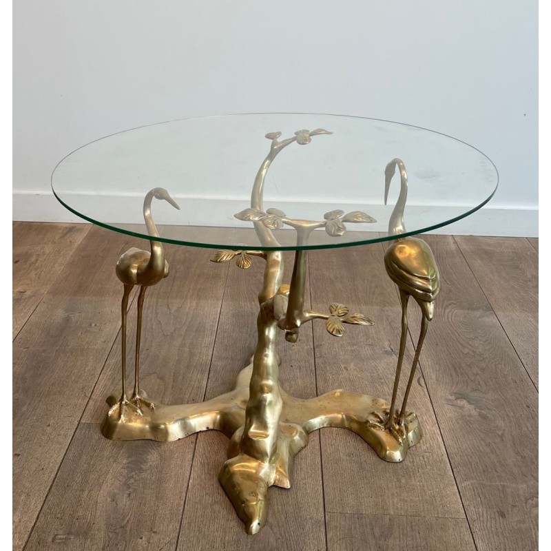 Brass Coffee Table with Cranes and Bonsai by Willy Daro, Belgium, circa 1970 | Maison BARROIS