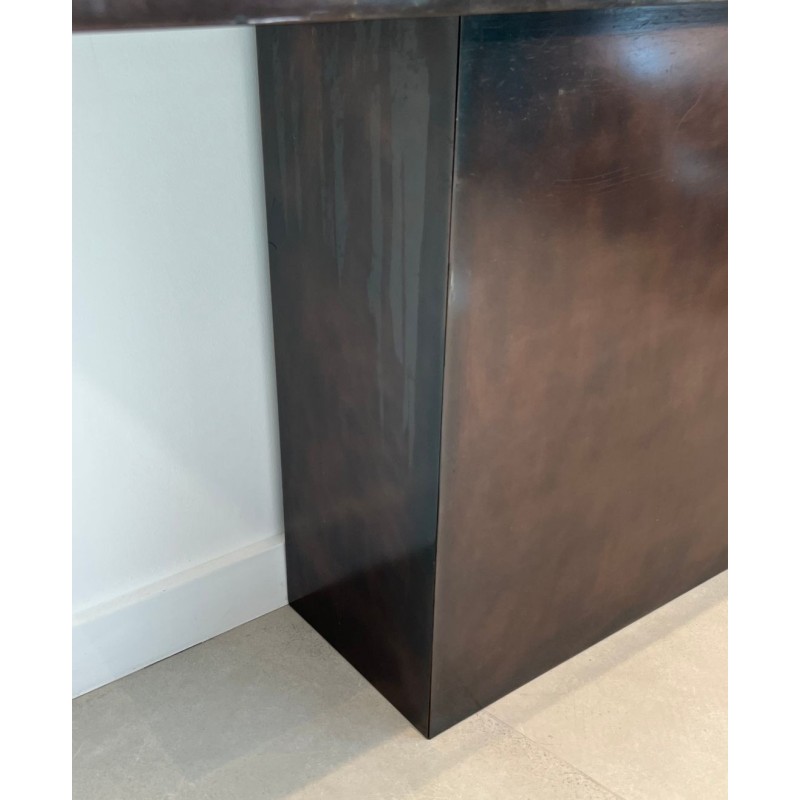 Gun Metal Console with Travertine Top, French Work, circa 1970 | Maison BARROIS